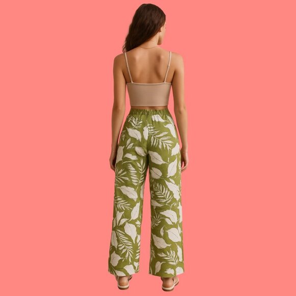 🌿 Primark Wide-Leg Tropical Print Pants - Size 6 - Lightweight - Picture 2 of 8